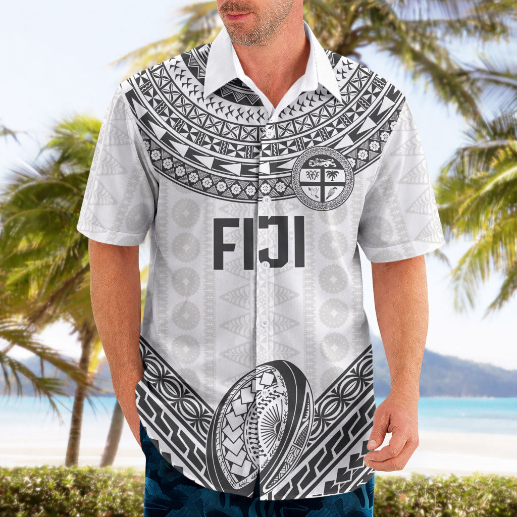 Custom Rugby Fiji National Heritage Hawaiian Shirt White Traditional Masi Inspired