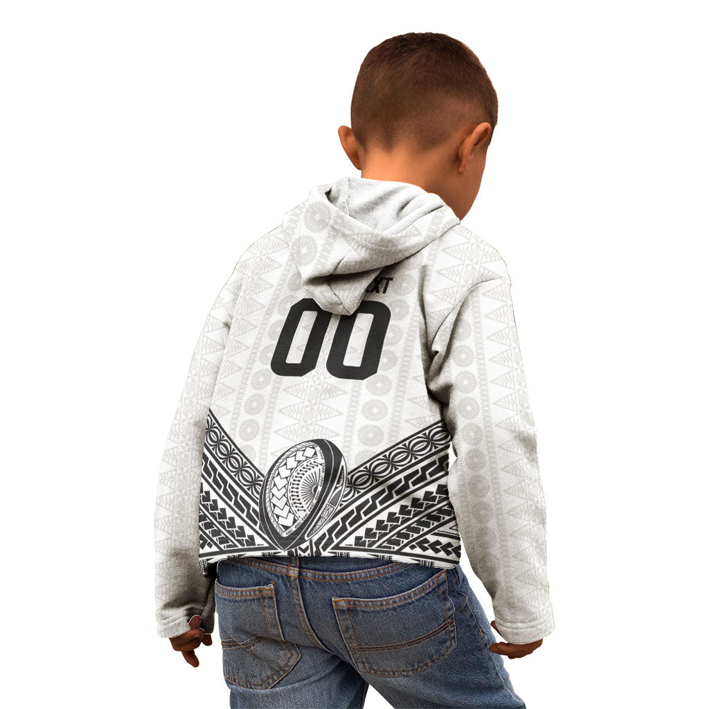 Custom Rugby Fiji National Heritage Kid Hoodie White Traditional Masi Inspired