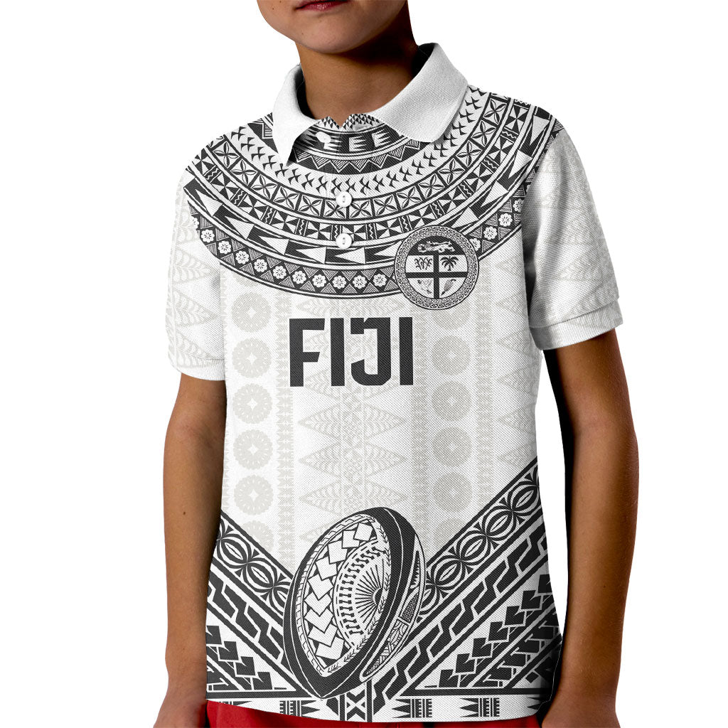 Custom Rugby Fiji National Heritage Kid Polo Shirt White Traditional Masi Inspired