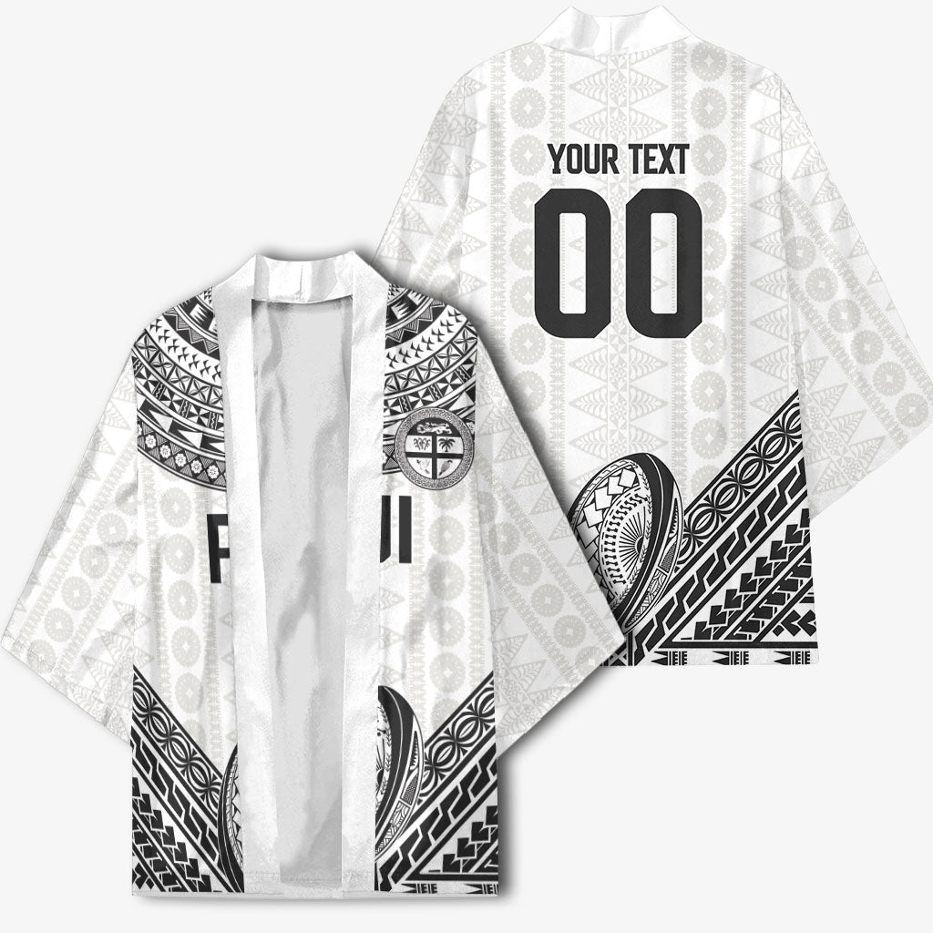 Custom Rugby Fiji National Heritage Kimono White Traditional Masi Inspired