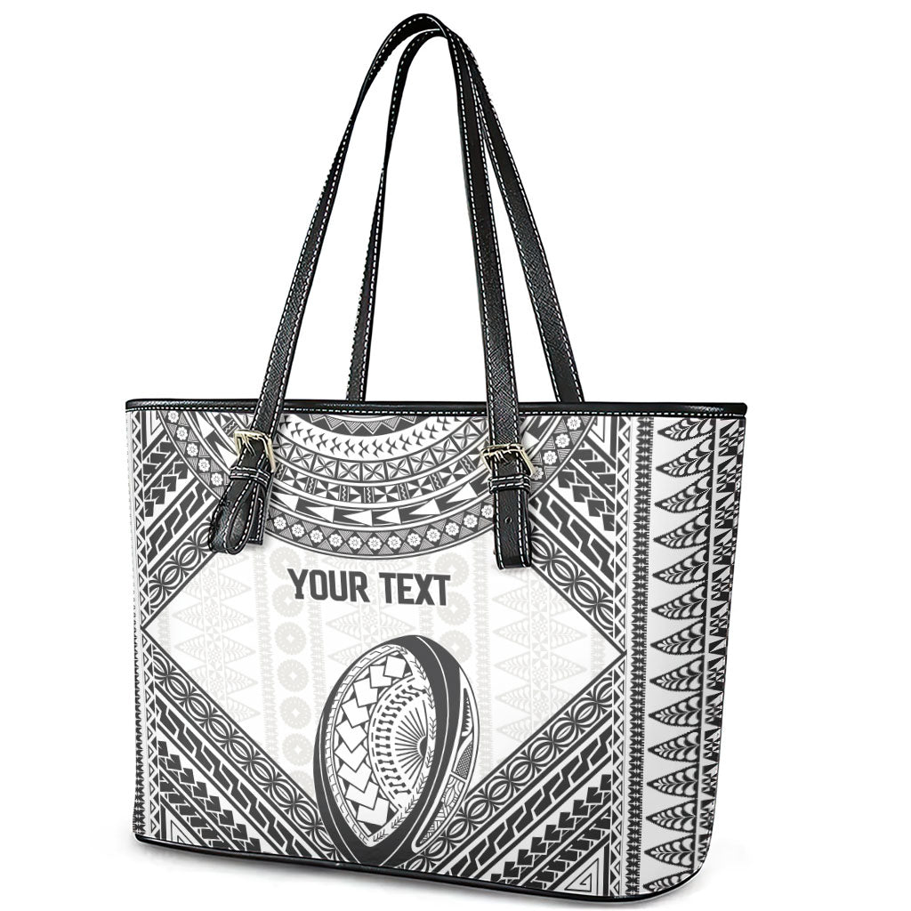 Custom Rugby Fiji National Heritage Leather Tote Bag White Traditional Masi Inspired
