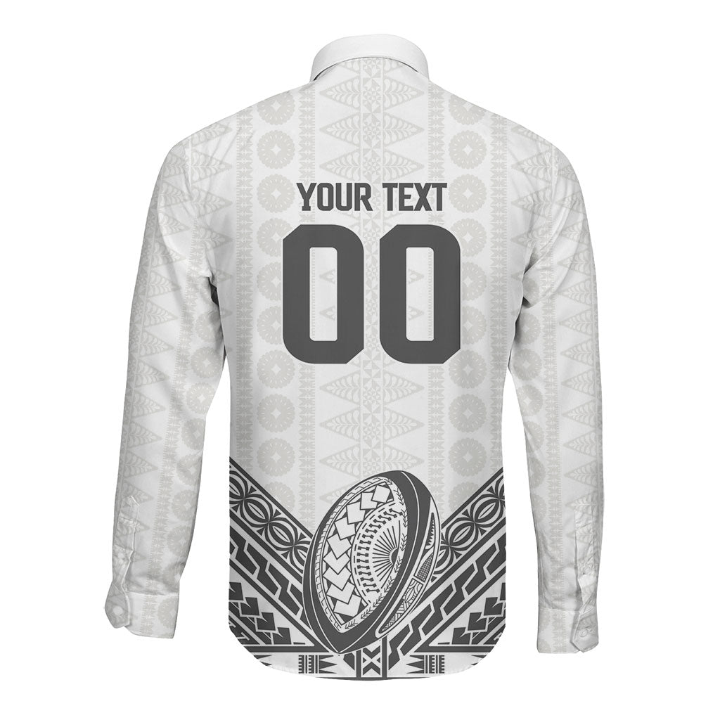 Custom Rugby Fiji National Heritage Long Sleeve Button Shirt White Traditional Masi Inspired