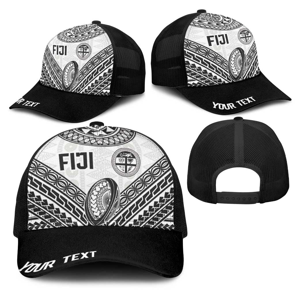 Personalised Rugby Fiji National Heritage Mesh Trucker Cap White Traditional Masi Inspired