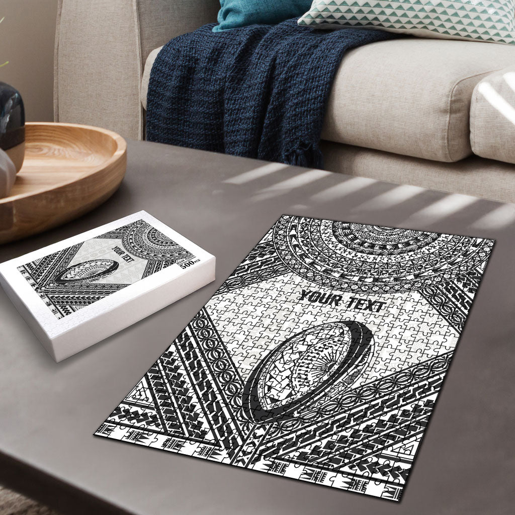 Custom Rugby Fiji National Heritage Puzzle White Traditional Masi Inspired