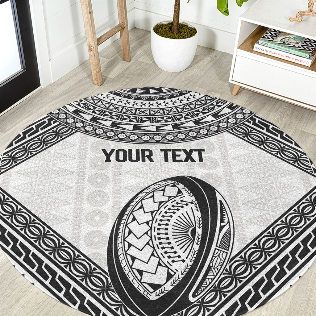 Custom Rugby Fiji National Heritage Round Carpet White Traditional Masi Inspired