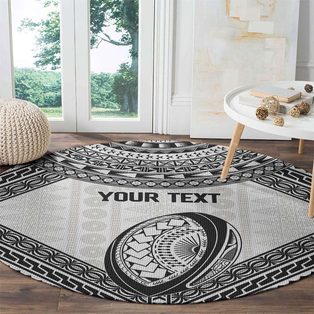 Custom Rugby Fiji National Heritage Round Carpet White Traditional Masi Inspired