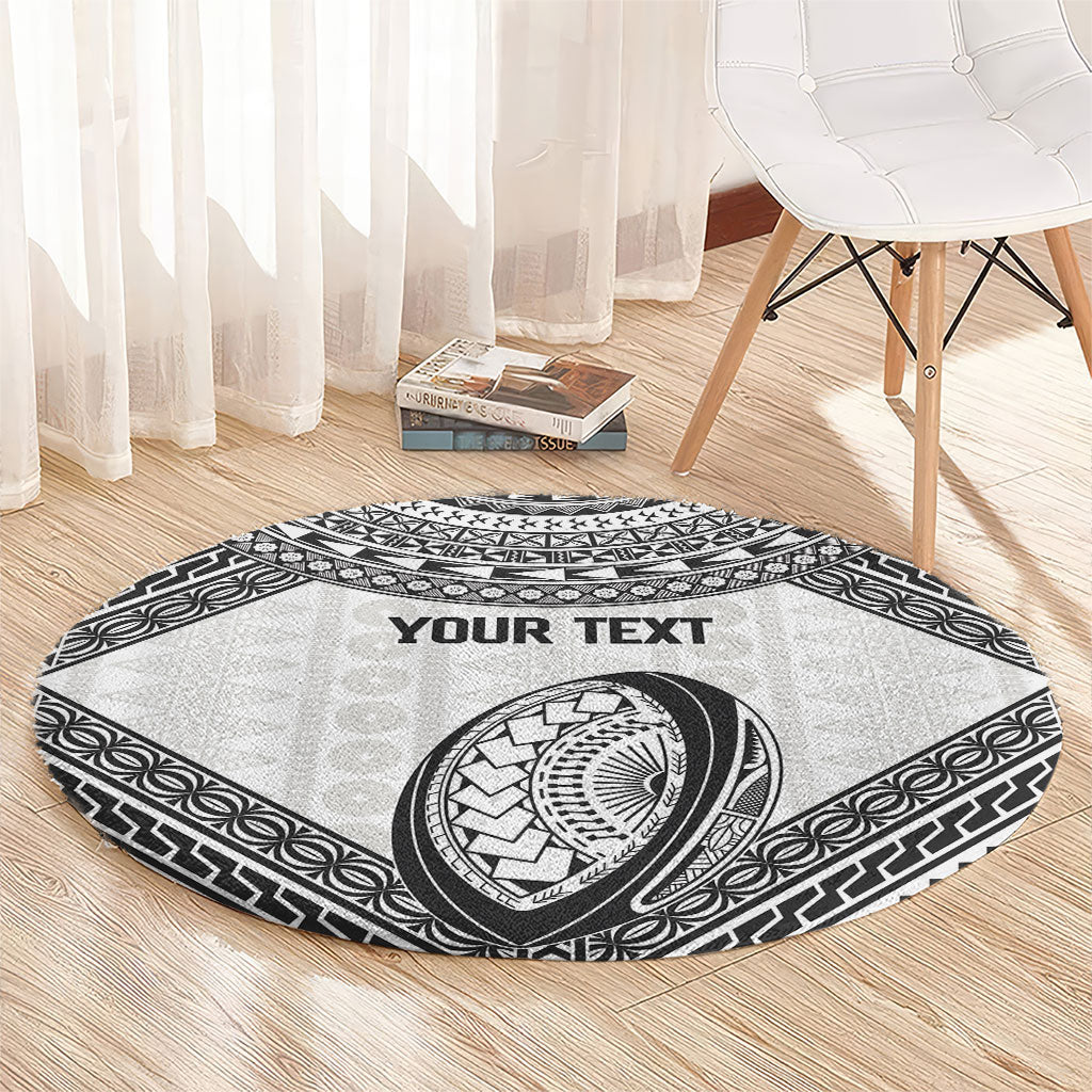 Custom Rugby Fiji National Heritage Round Carpet White Traditional Masi Inspired