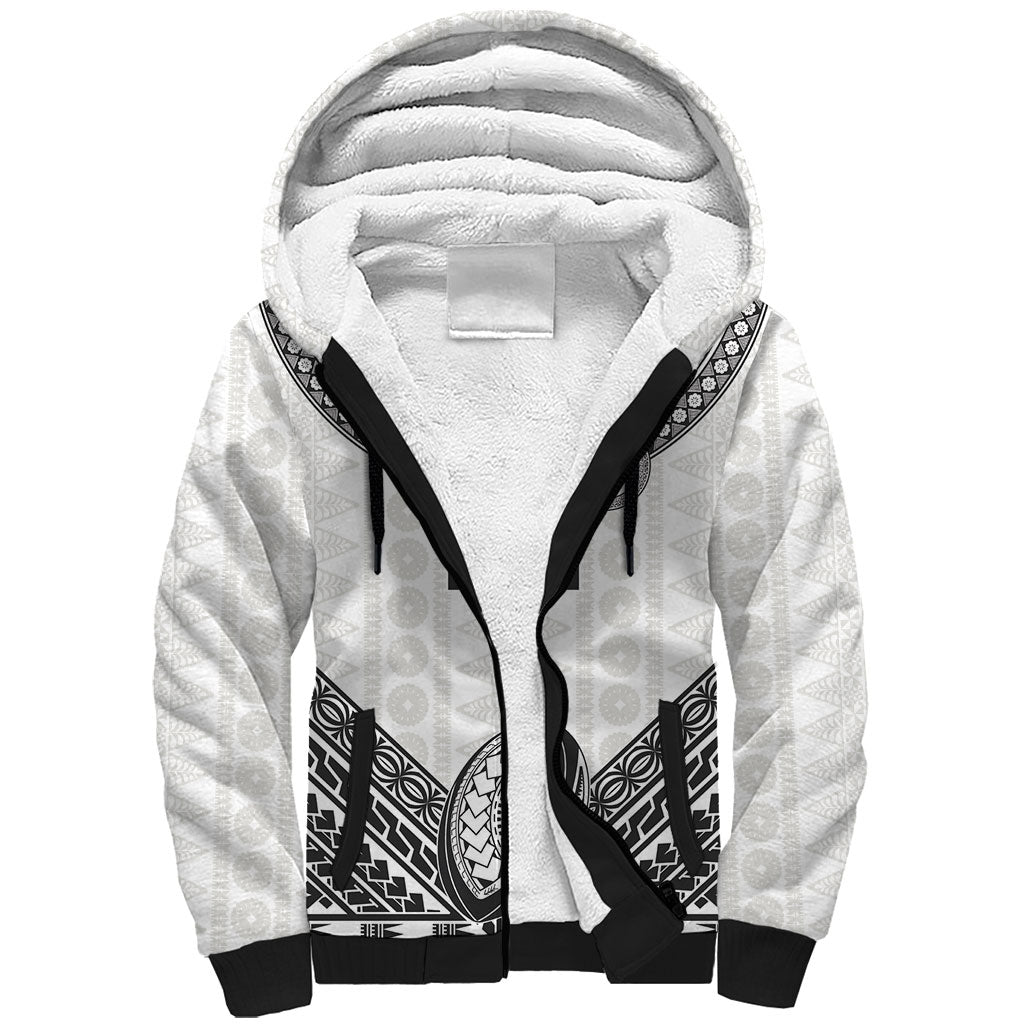 Custom Rugby Fiji National Heritage Sherpa Hoodie White Traditional Masi Inspired