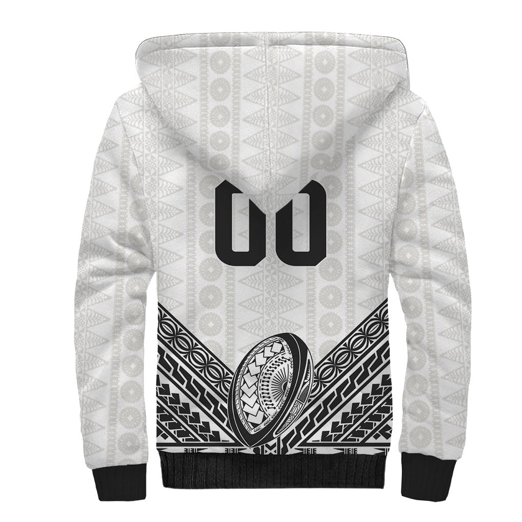 Custom Rugby Fiji National Heritage Sherpa Hoodie White Traditional Masi Inspired