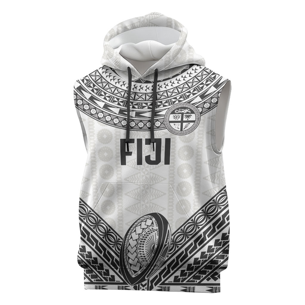 Custom Rugby Fiji National Heritage Sleeveless Hoodie White Traditional Masi Inspired