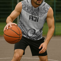 Custom Rugby Fiji National Heritage Sleeveless Hoodie White Traditional Masi Inspired