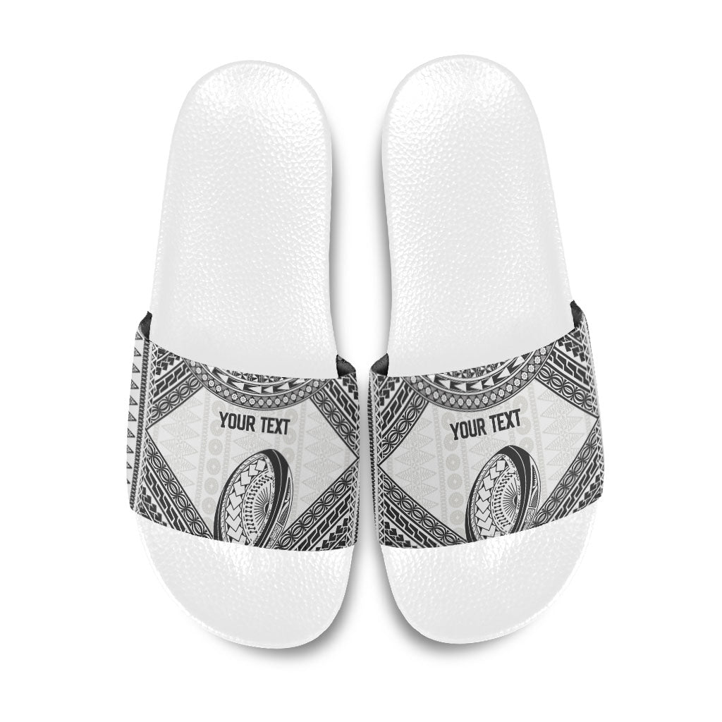 Custom Rugby Fiji National Heritage Slide Sandals White Traditional Masi Inspired