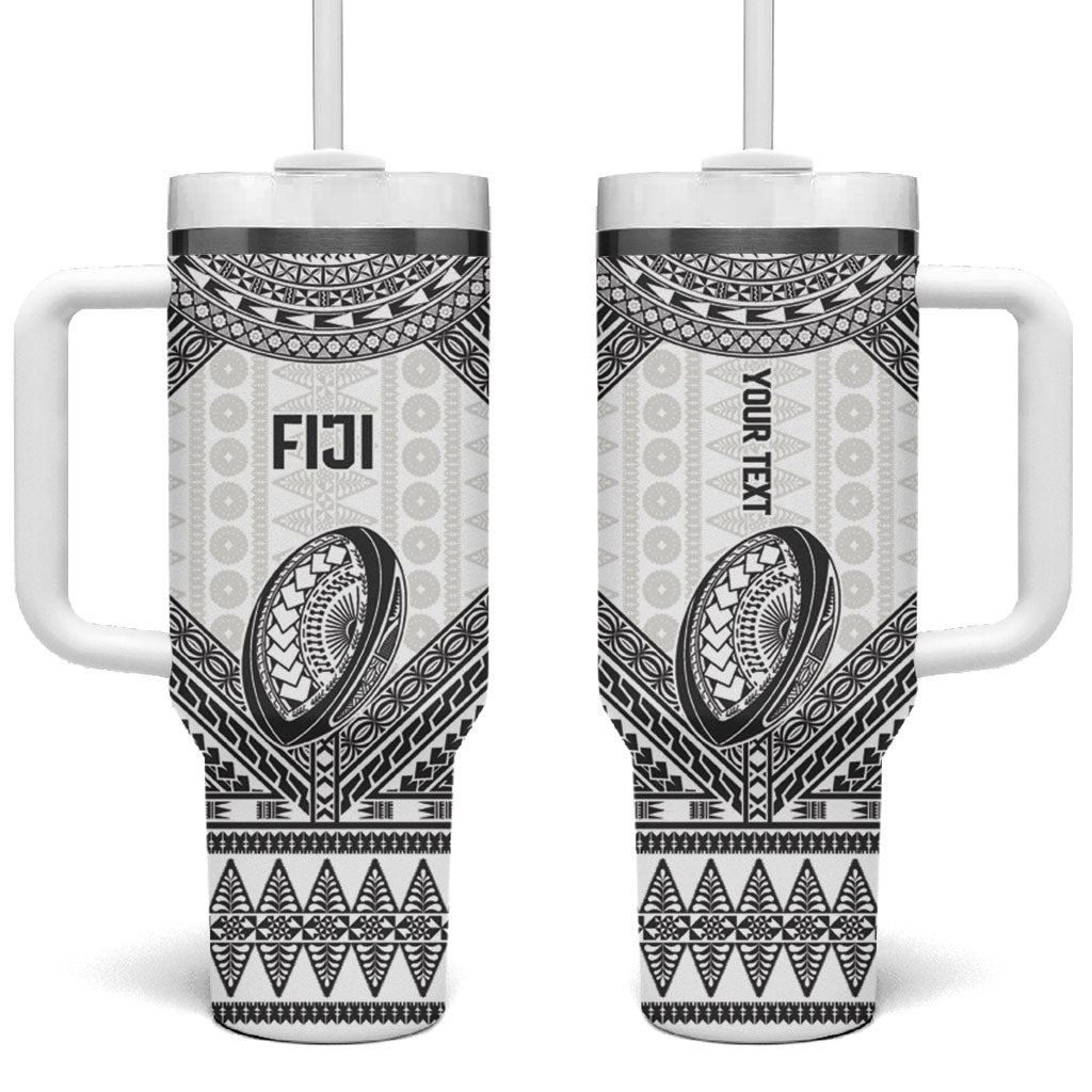 Custom Rugby Fiji National Heritage Tumbler With Handle White Traditional Masi Inspired