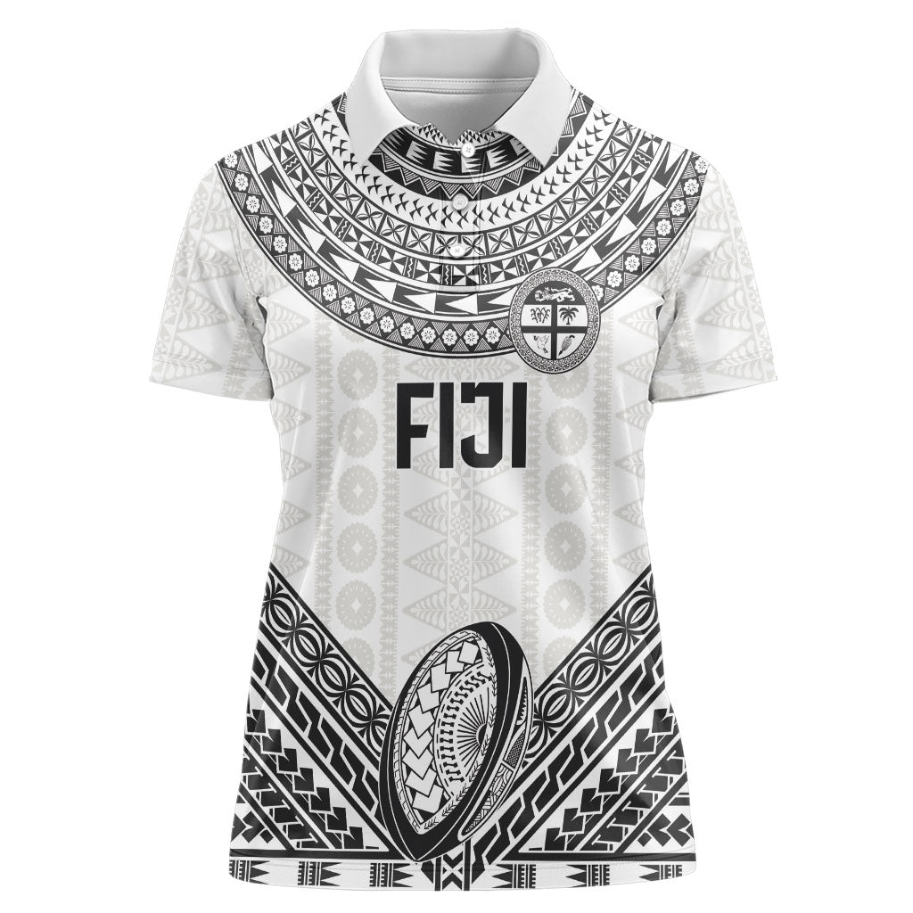 Custom Rugby Fiji National Heritage Women Polo Shirt White Traditional Masi Inspired