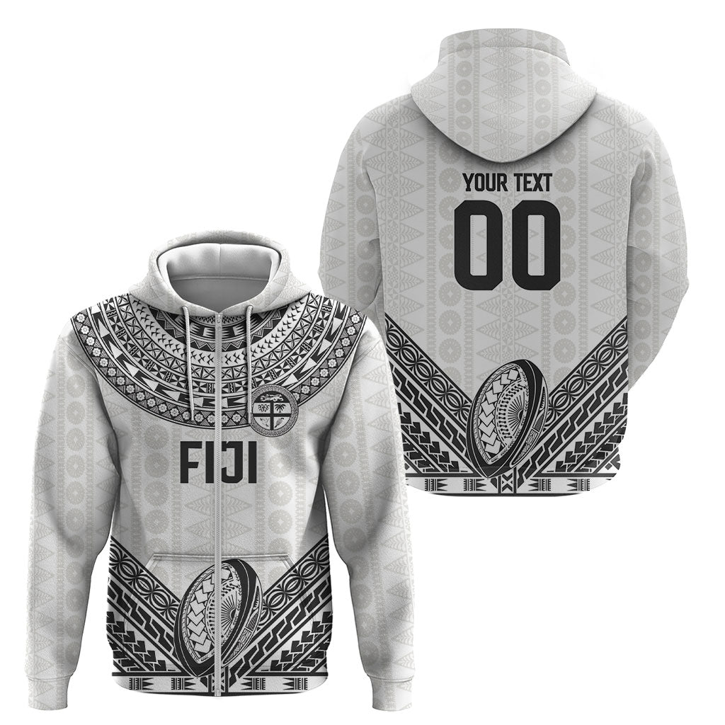 Custom Rugby Fiji National Heritage Zip Hoodie White Traditional Masi Inspired