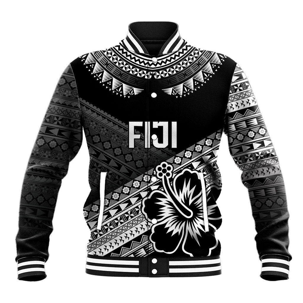 Custom Rugby Fiji Baseball Jacket Black Traditional Masi Inspired LT9 Unisex Black - Polynesian Pride