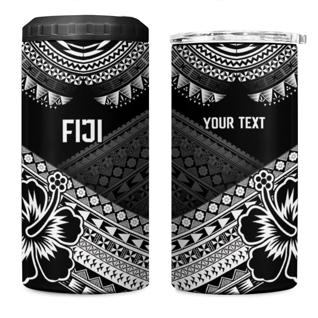 Custom Rugby Fiji 4 in 1 Can Cooler Tumbler Black Traditional Masi Inspired LT9 One Size: 16 oz Black - Polynesian Pride