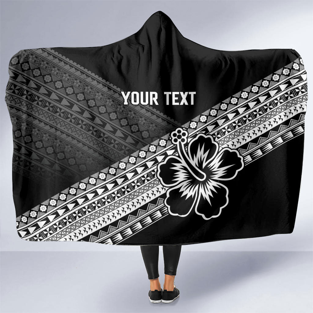 Custom Rugby Fiji Hooded Blanket Black Traditional Masi Inspired