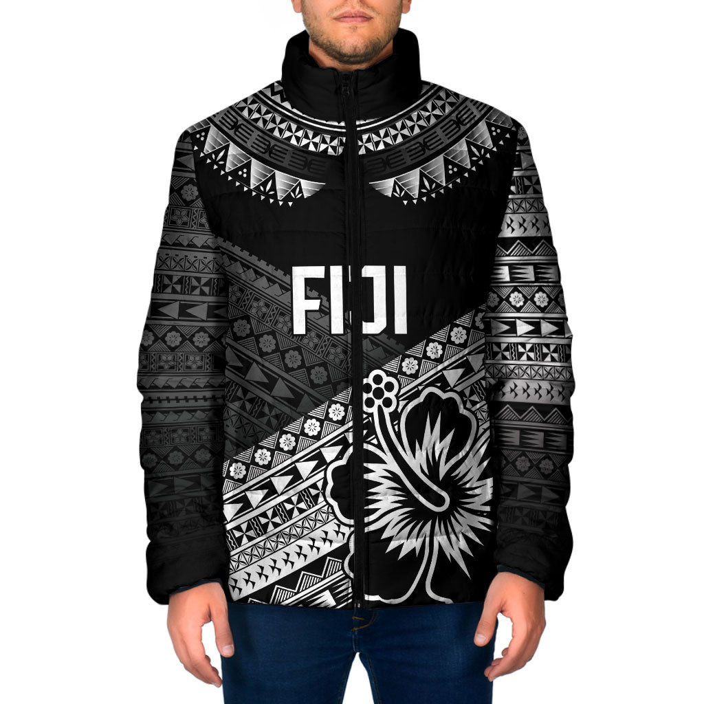 Custom Rugby Fiji Padded Jacket Black Traditional Masi Inspired LT9 Men Black - Polynesian Pride