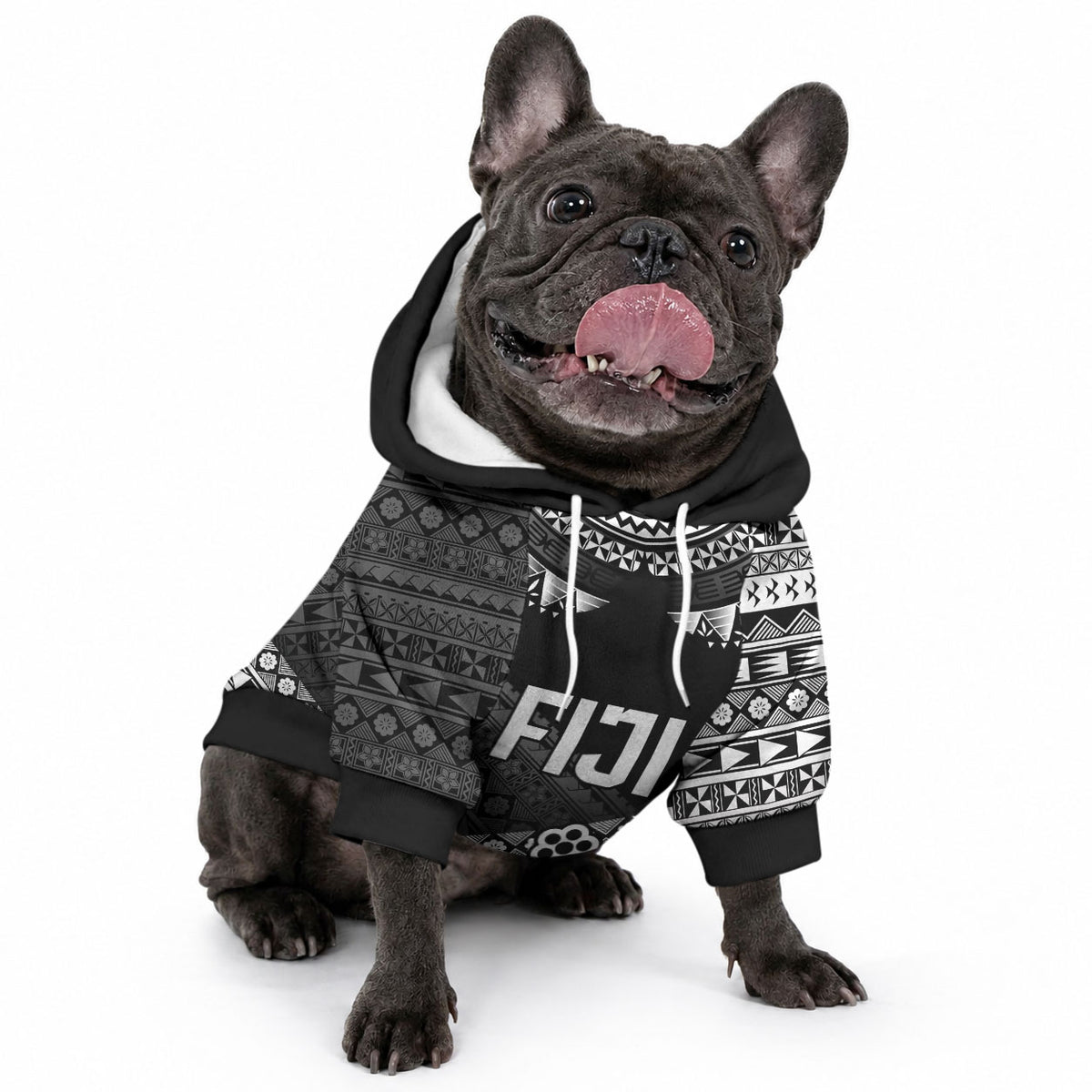 Custom Rugby Fiji Pet Hoodie Black Traditional Masi Inspired LT9 - Polynesian Pride