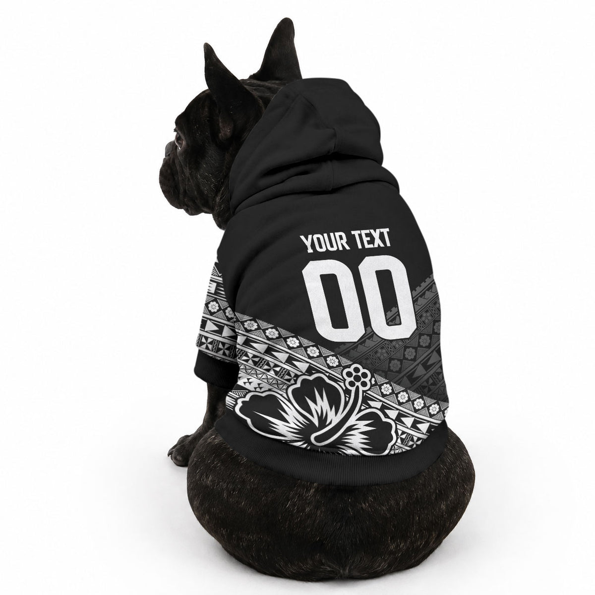Custom Rugby Fiji Pet Hoodie Black Traditional Masi Inspired LT9 - Polynesian Pride