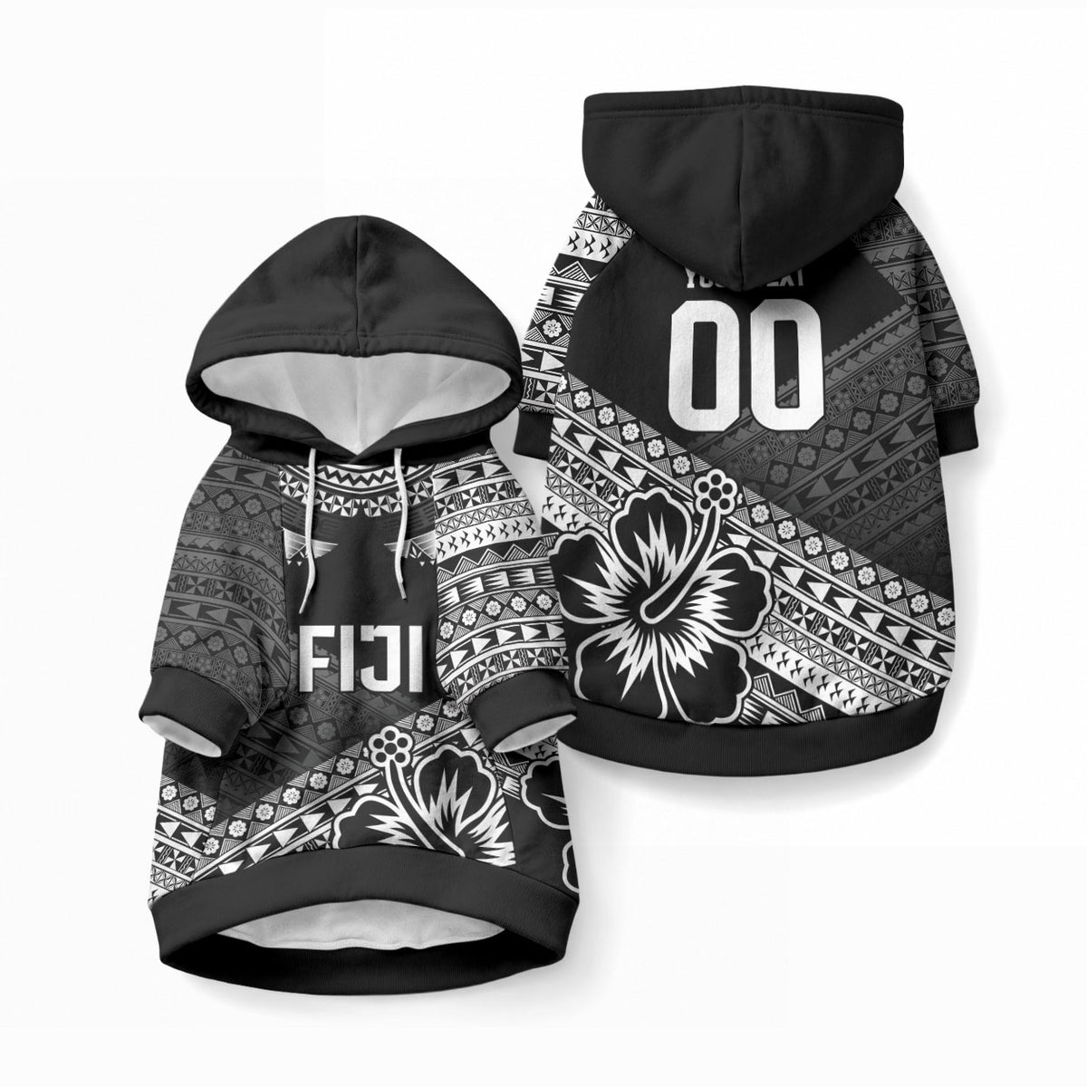 Custom Rugby Fiji Pet Hoodie Black Traditional Masi Inspired LT9 Pullover Black - Polynesian Pride