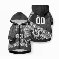 Custom Rugby Fiji Pet Hoodie Black Traditional Masi Inspired LT9 Zip-up Black - Polynesian Pride