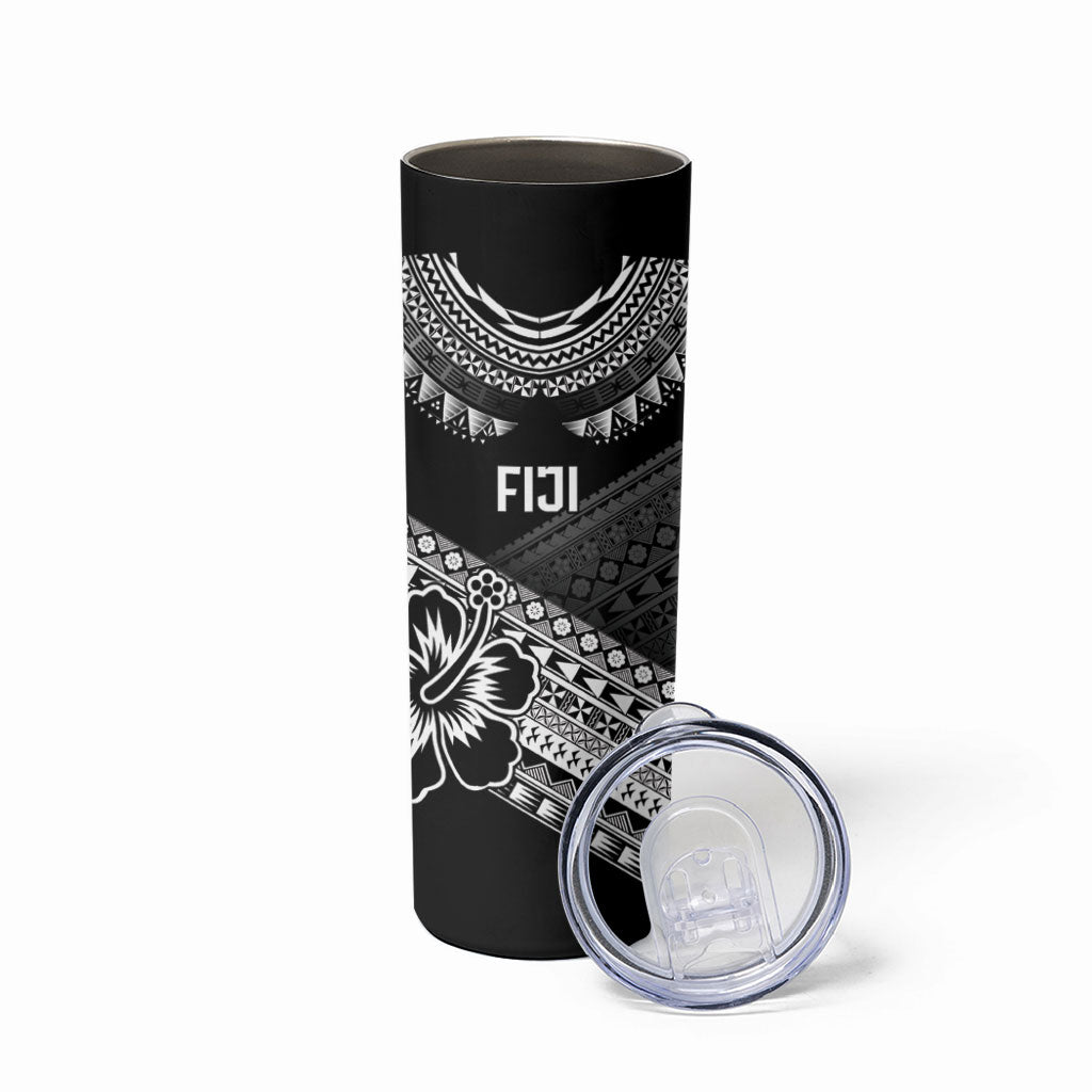 Custom Rugby Fiji Skinny Tumbler Black Traditional Masi Inspired