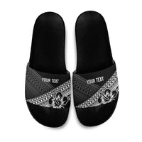 Custom Rugby Fiji Slide Sandals Black Traditional Masi Inspired