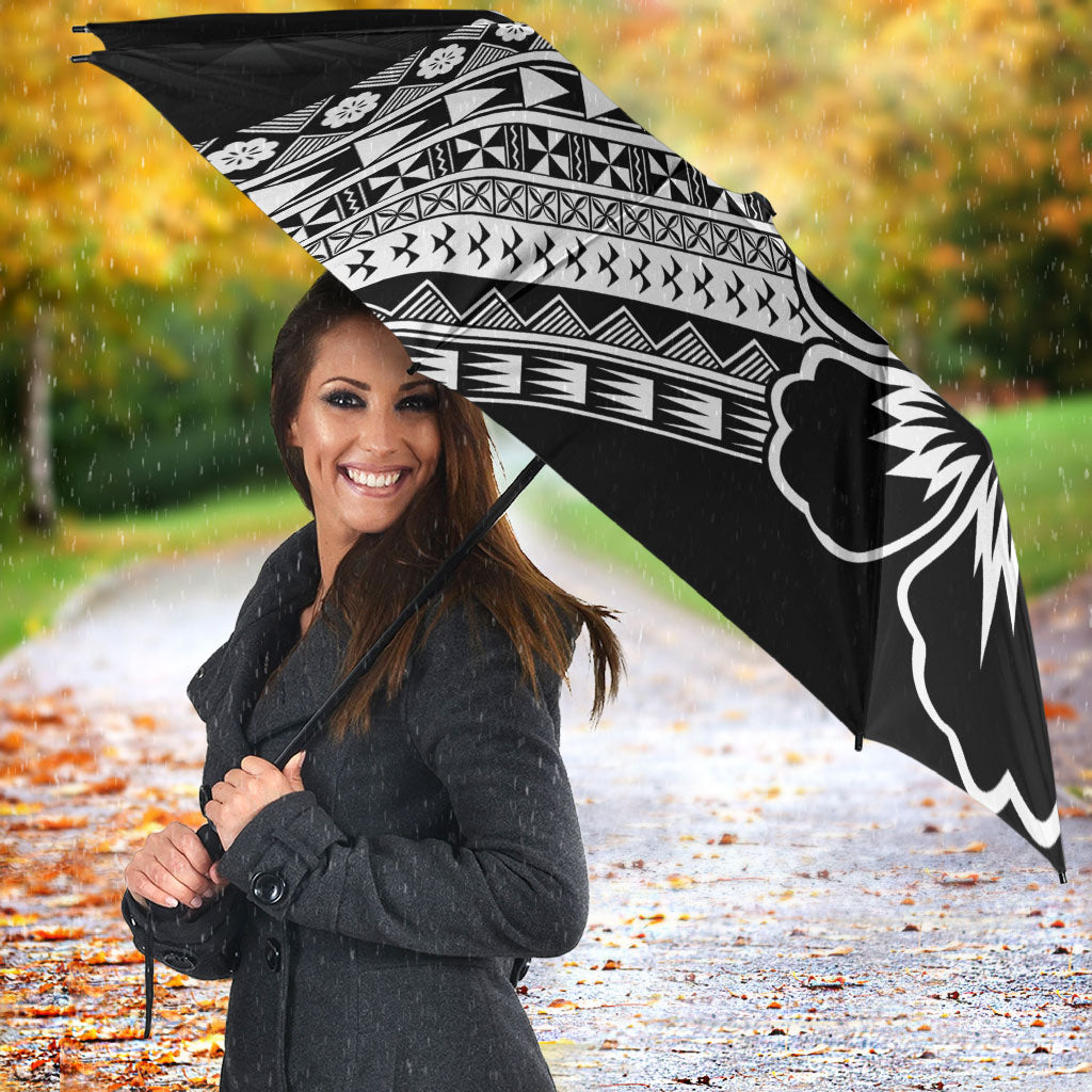 Custom Rugby Fiji Umbrella Black Traditional Masi Inspired