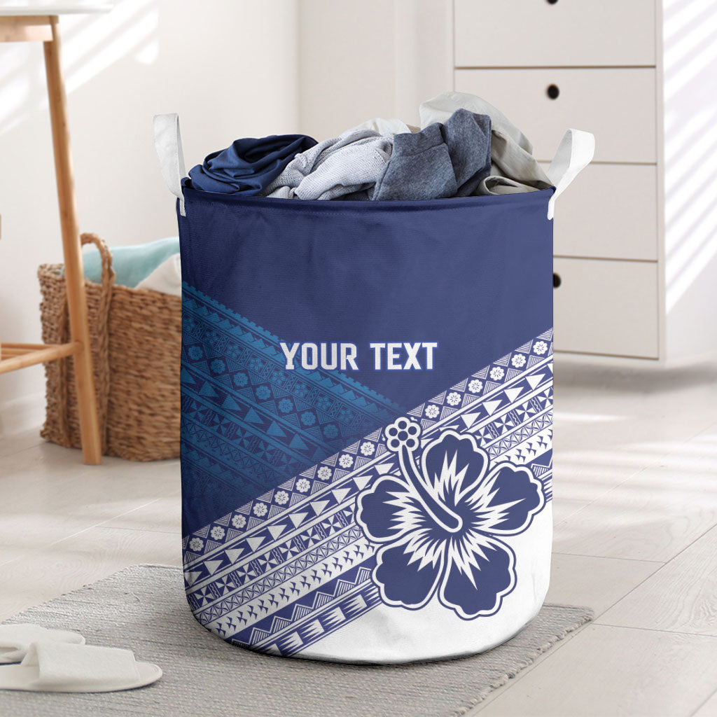 Custom Rugby Fiji Laundry Basket Blue Traditional Masi Inspired LT9 Blue - Polynesian Pride