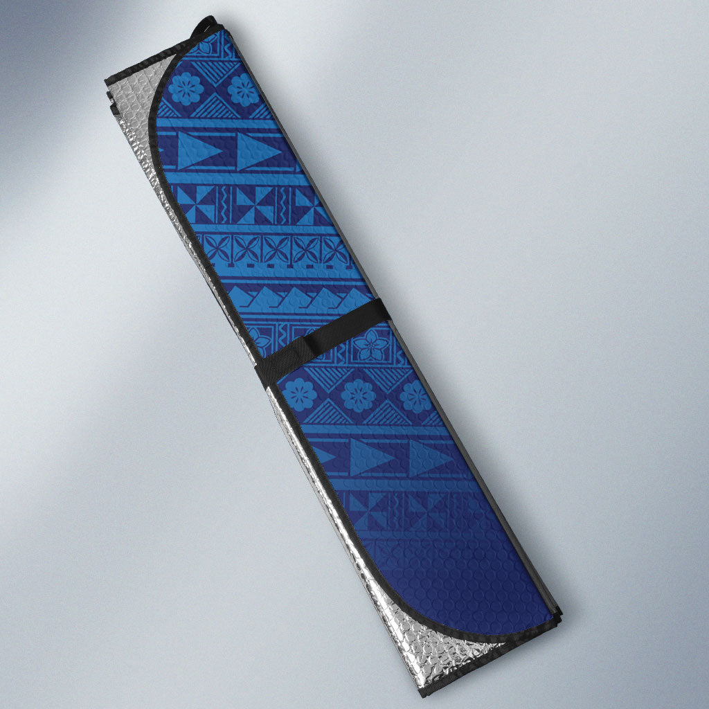 Custom Rugby Fiji Auto Sun Shade Blue Traditional Masi Inspired
