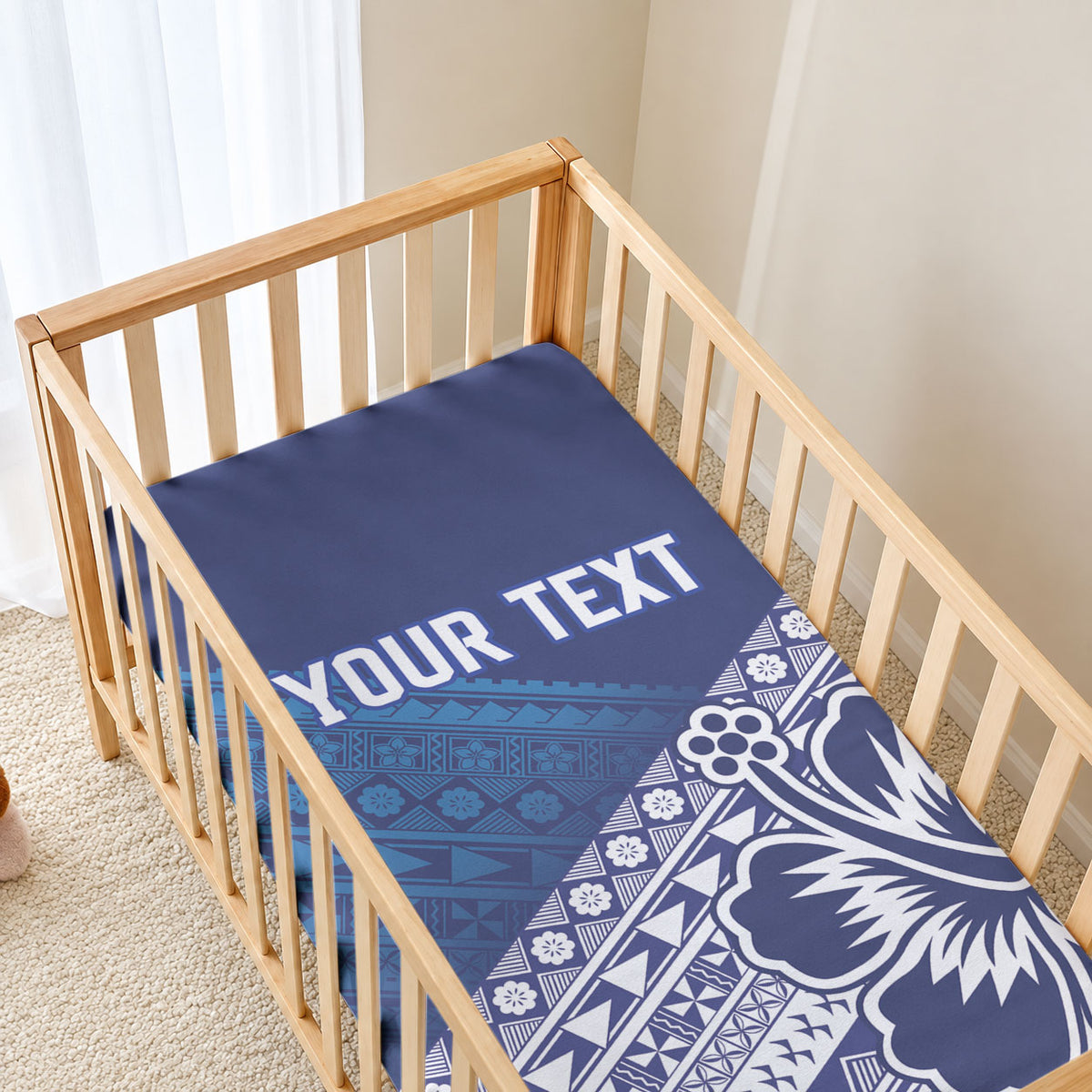 Custom Rugby Fiji Baby Bed Cover Blue Traditional Masi Inspired LT9 - Polynesian Pride