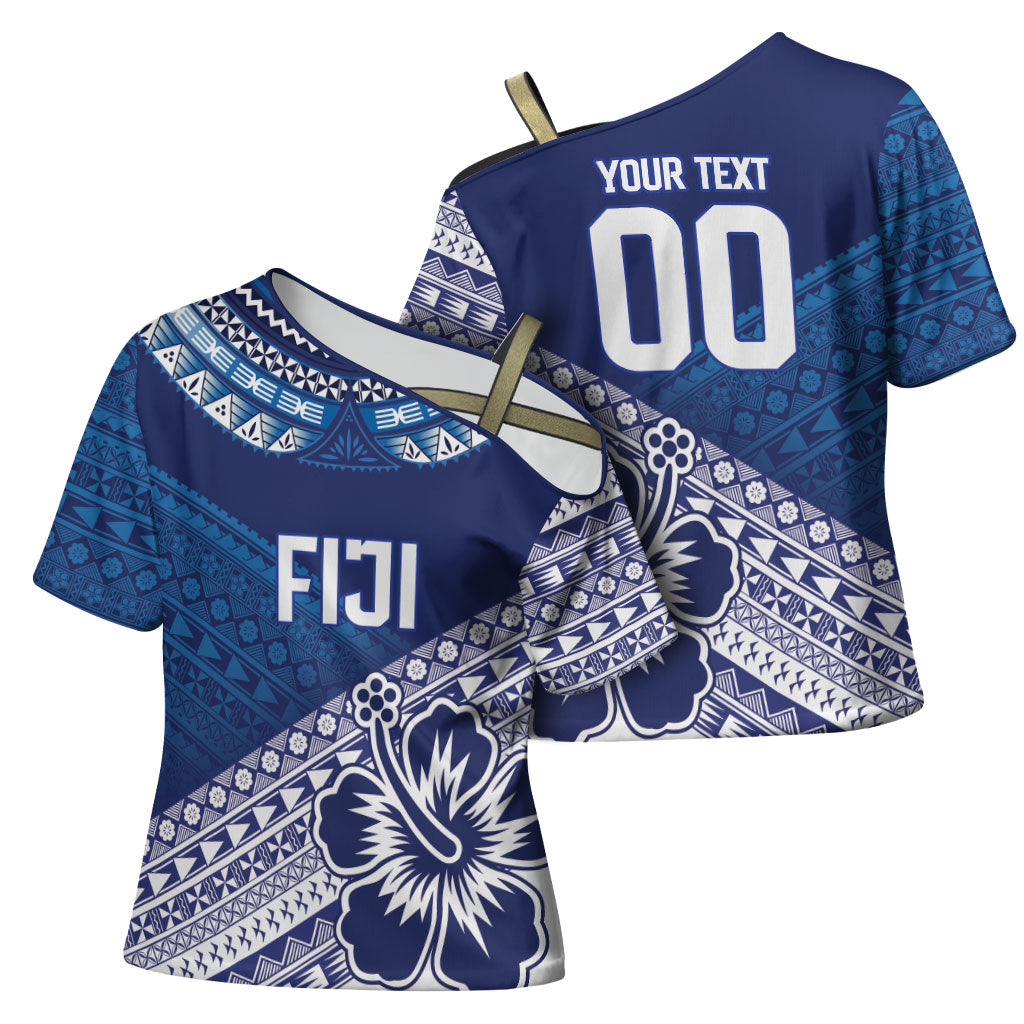 Custom Rugby Fiji Cross Shoulder Shirt Blue Traditional Masi Inspired
