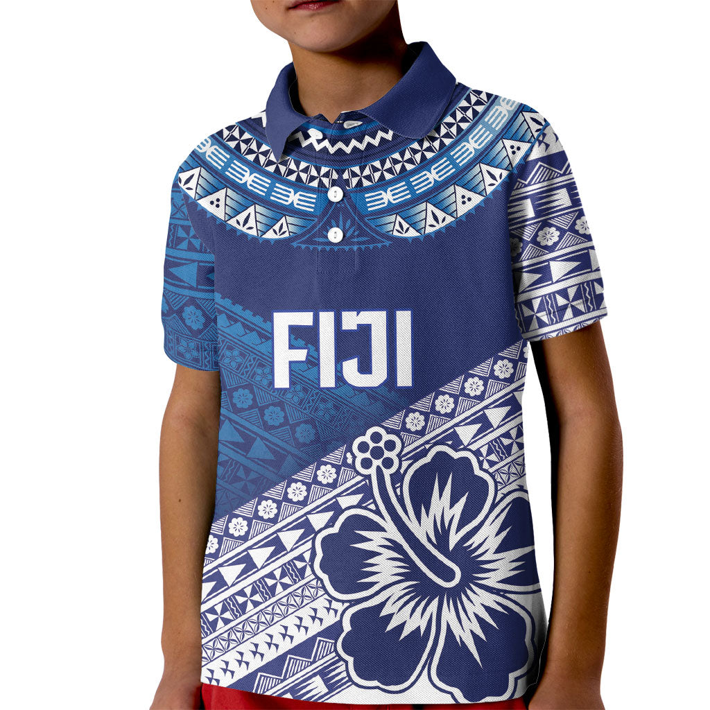 Custom Rugby Fiji Kid Polo Shirt Blue Traditional Masi Inspired