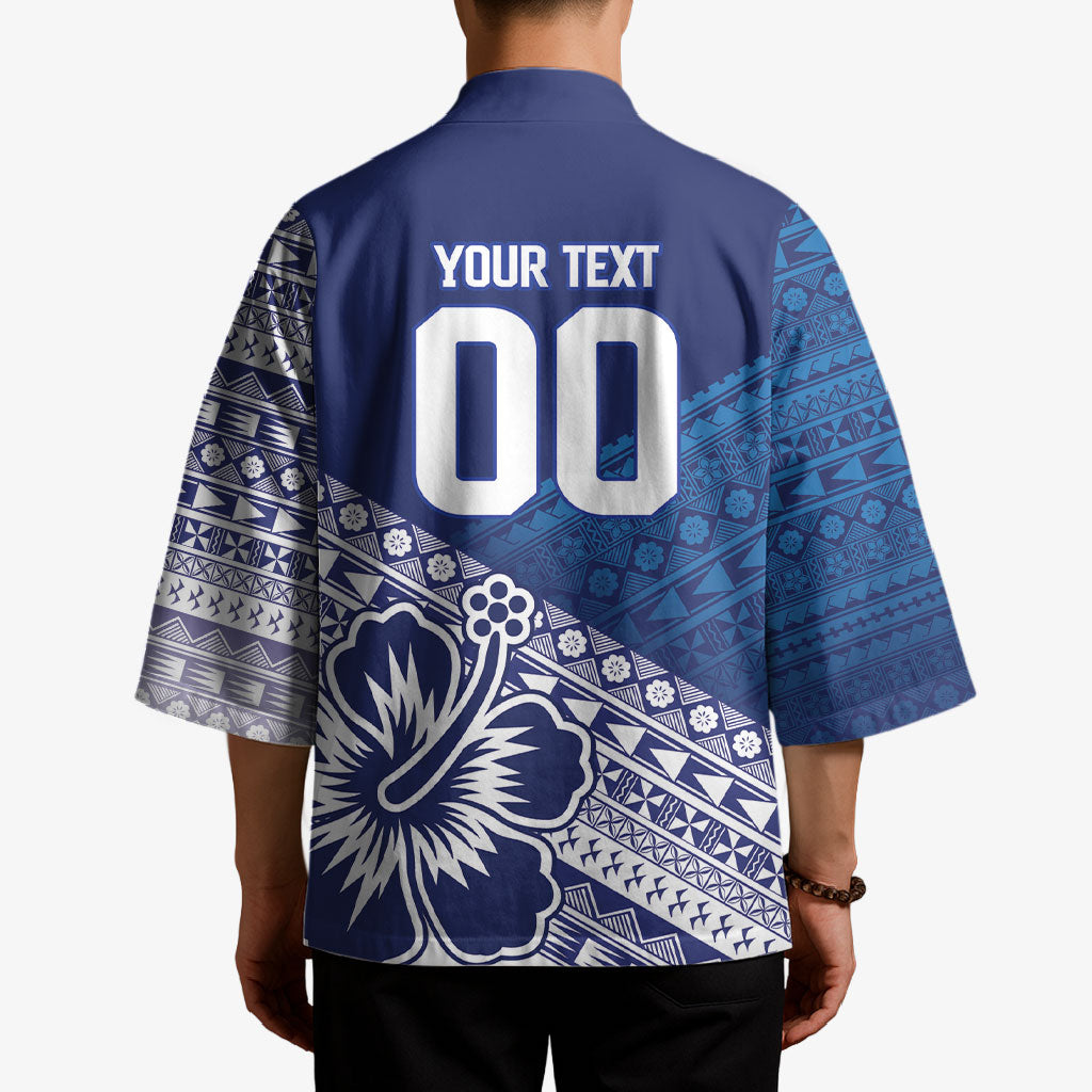 Custom Rugby Fiji Kimono Blue Traditional Masi Inspired