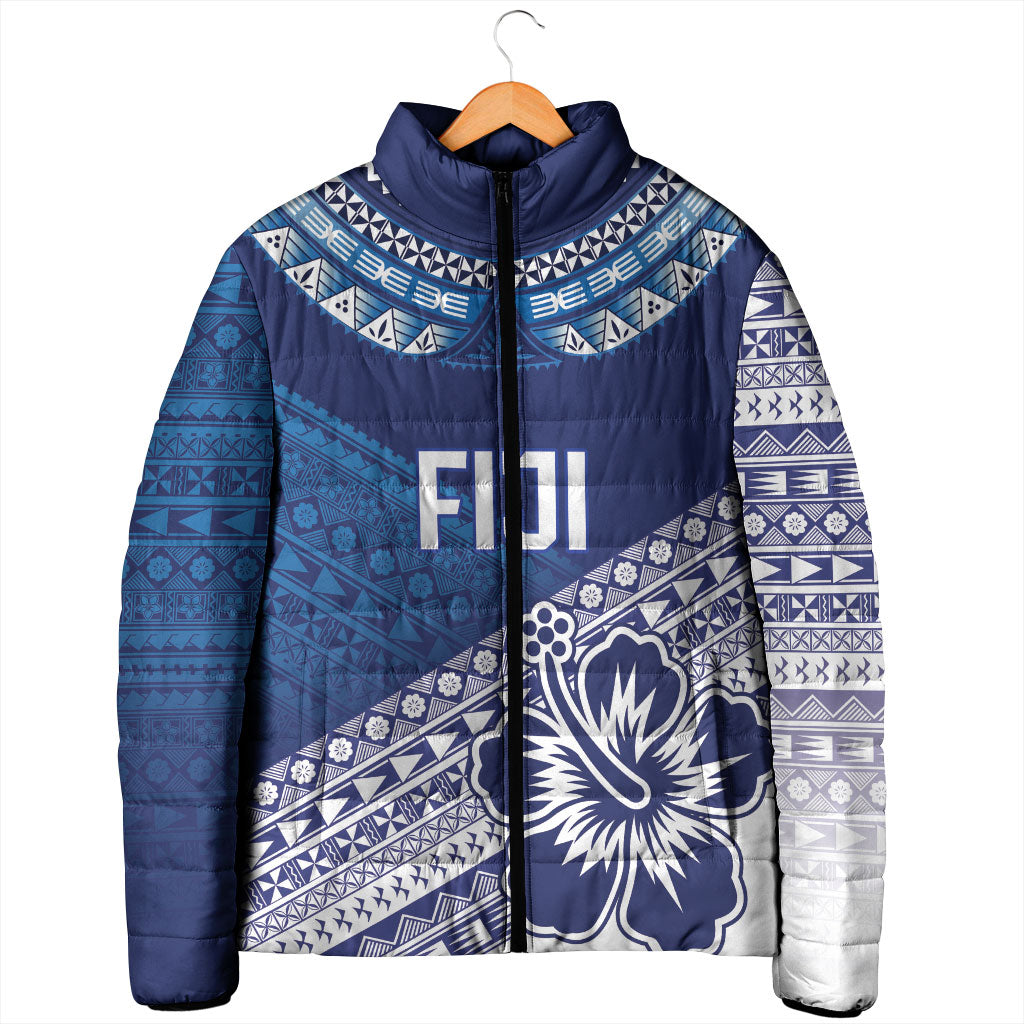 Custom Rugby Fiji Padded Jacket Blue Traditional Masi Inspired