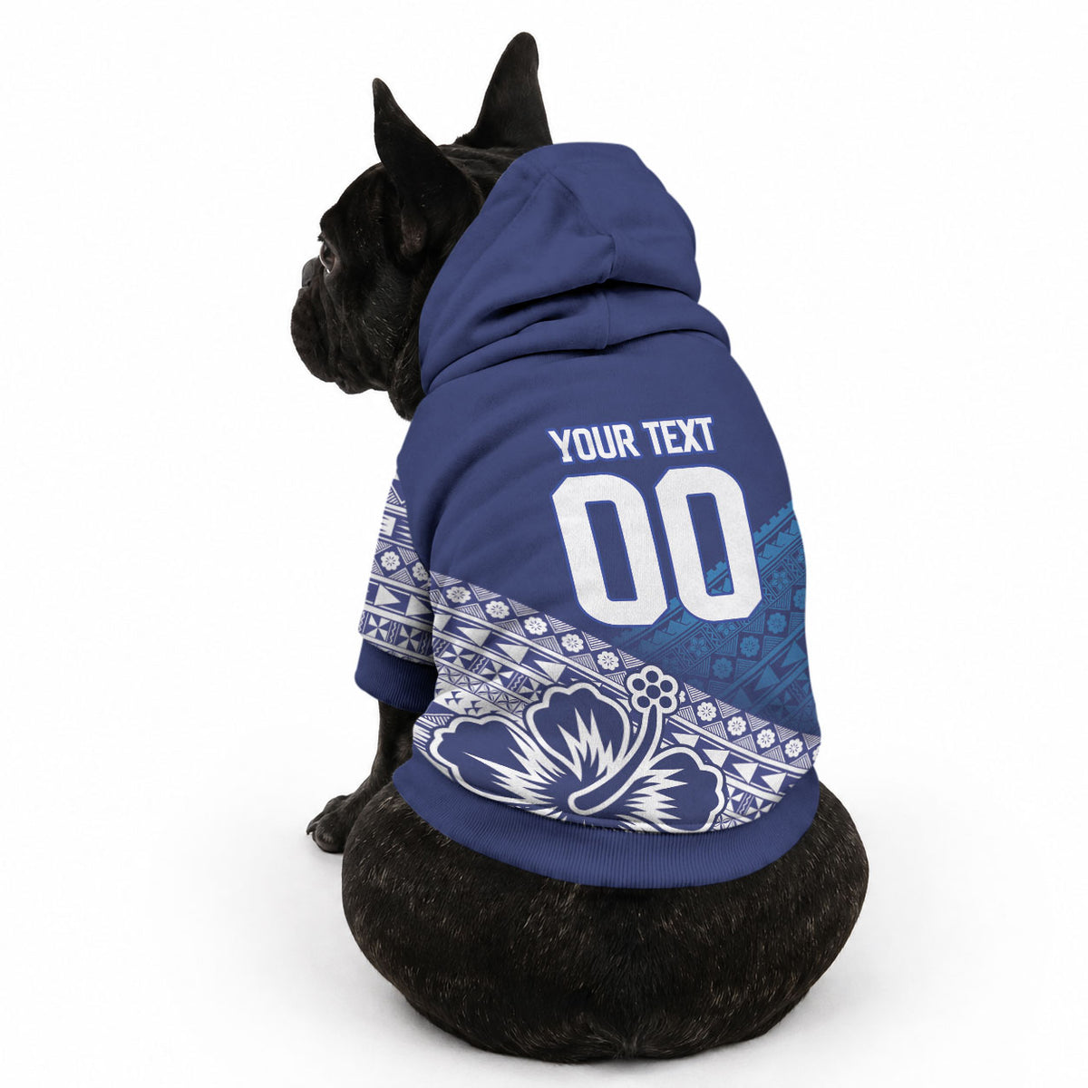 Custom Rugby Fiji Pet Hoodie Blue Traditional Masi Inspired LT9 - Polynesian Pride