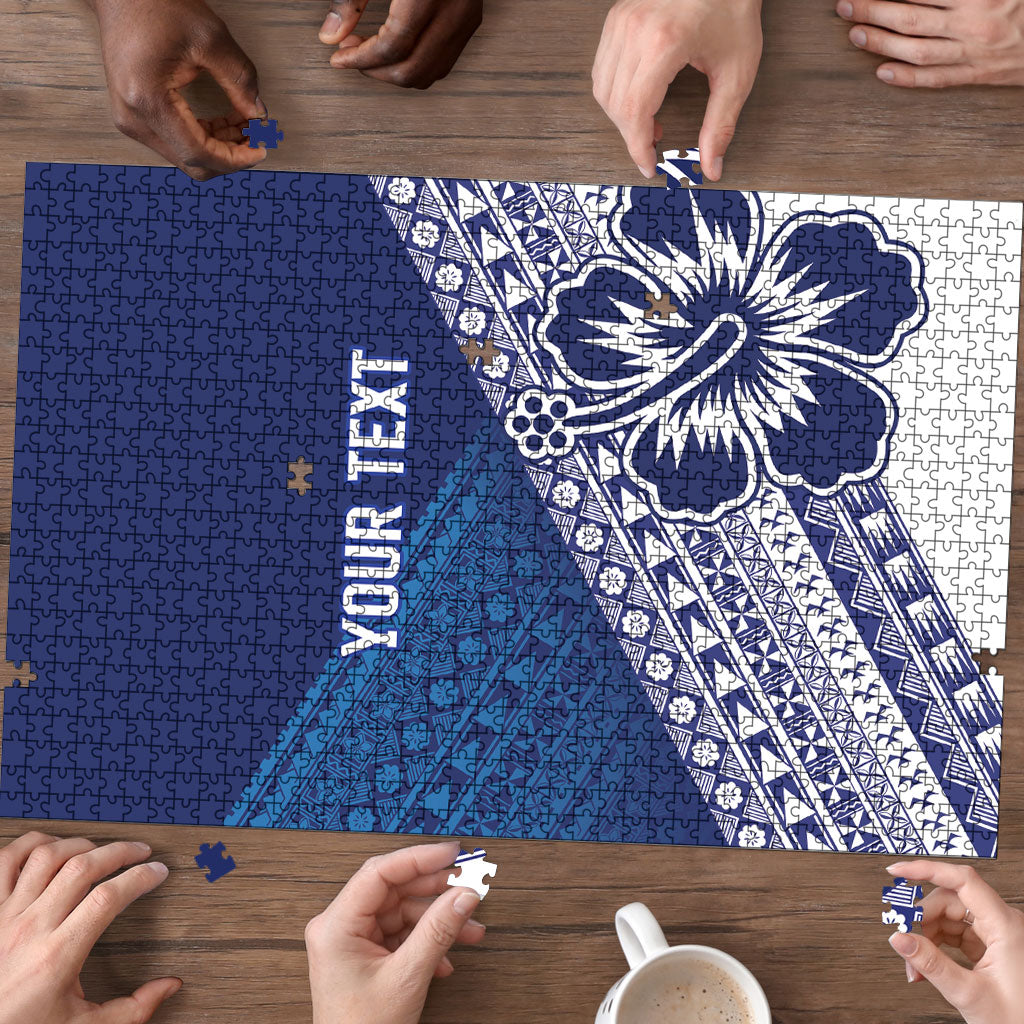 Custom Rugby Fiji Puzzle Blue Traditional Masi Inspired
