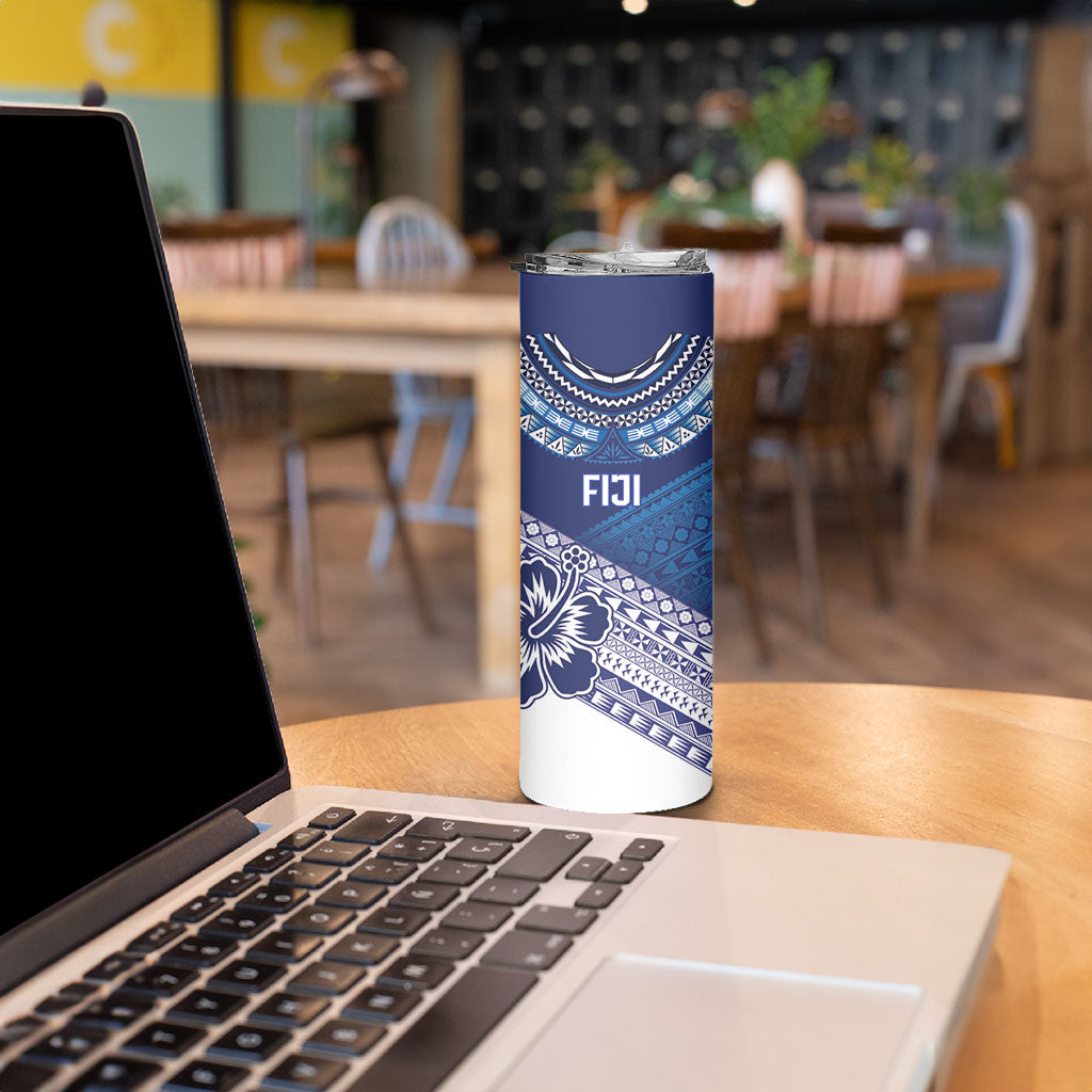 Custom Rugby Fiji Skinny Tumbler Blue Traditional Masi Inspired