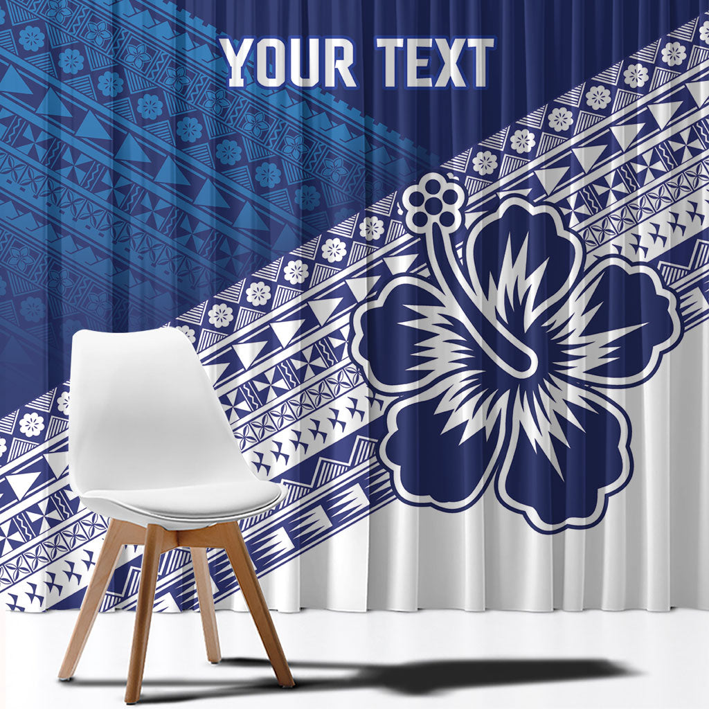 Custom Rugby Fiji Window Curtain Blue Traditional Masi Inspired