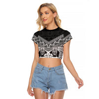 Custom Rugby New Zealand Black Fern Raglan Cropped T Shirt Niho Taniwha Inspired