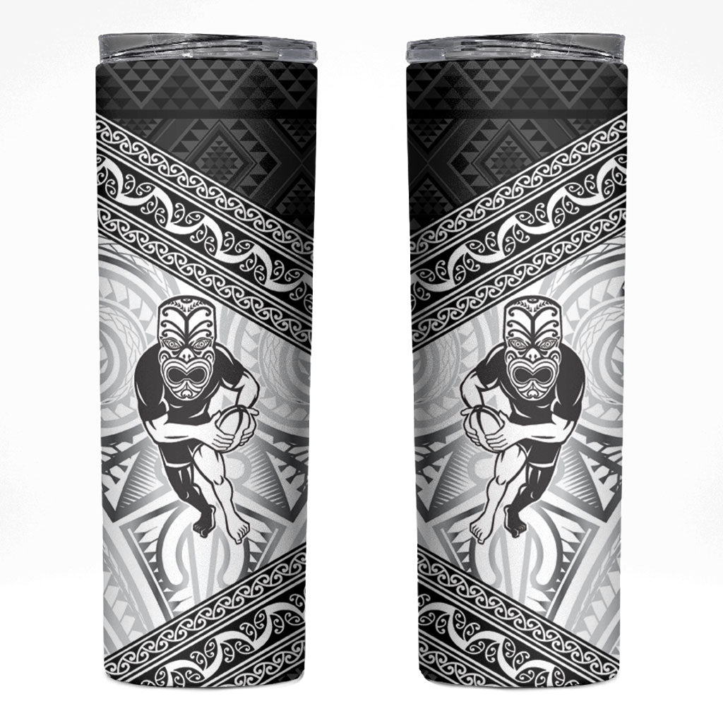 Custom Rugby New Zealand Black Fern Skinny Tumbler Niho Taniwha Inspired LT9 White - Polynesian Pride