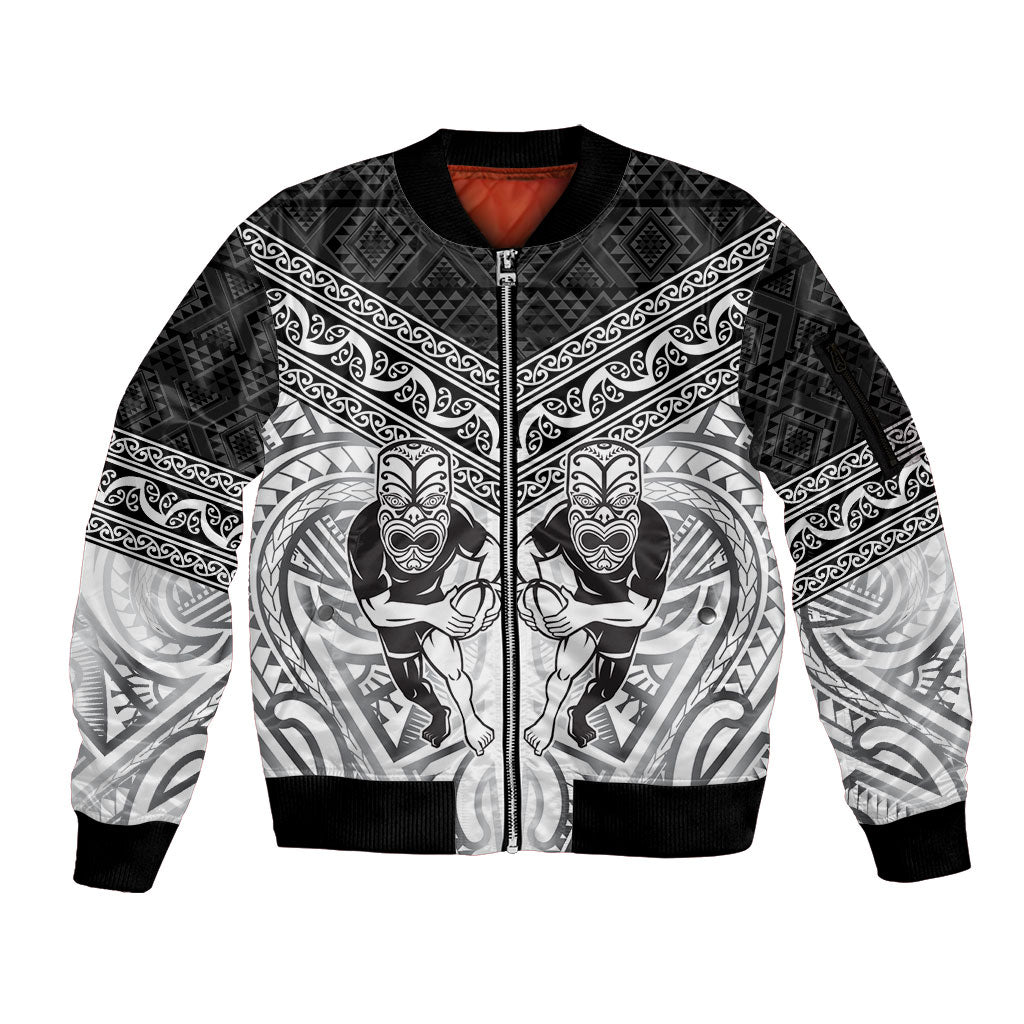 Custom Rugby New Zealand Black Fern Sleeve Zip Bomber Jacket Niho Taniwha Inspired LT9 Unisex White - Polynesian Pride