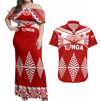 Tonga Rugby Couples Matching Off Shoulder Maxi Dress and Hawaiian Shirt Proud Tongan Ngatu Kupesi World Cup 2023 No1 LT9 White - Polynesian Pride