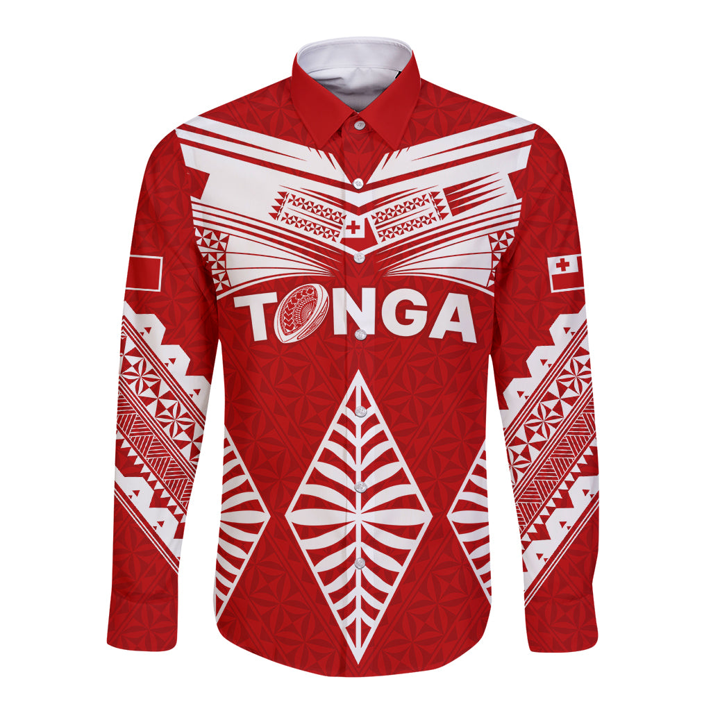 Tonga Rugby Long Sleeve Button Shirt Proud Tongan Ngatu Kupesi World Cup 2023 No1 LT9 Unisex White - Polynesian Pride