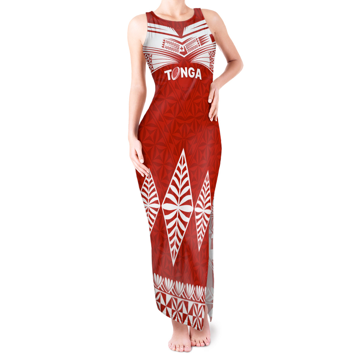 Tonga Rugby Tank Maxi Dress Proud Tongan Ngatu Kupesi World Cup 2023 No1 LT9 Women White - Polynesian Pride