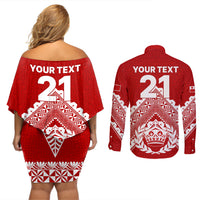 Custom Tonga Rugby Couples Matching Off Shoulder Short Dress and Long Sleeve Button Shirts Proud Tongan Ngatu Kupesi World Cup 2023 No1 LT9 - Polynesian Pride