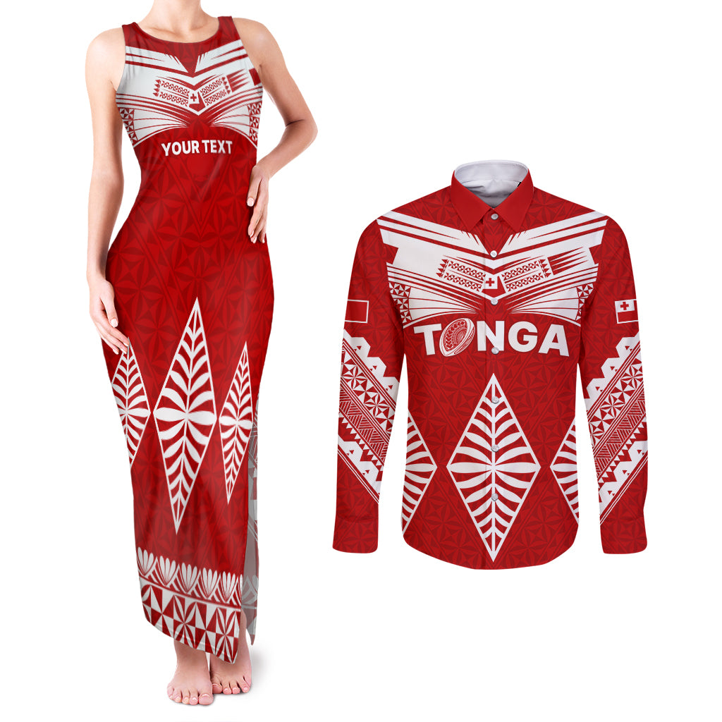 Custom Tonga Rugby Couples Matching Tank Maxi Dress and Long Sleeve Button Shirts Proud Tongan Ngatu Kupesi World Cup 2023 No1 LT9 White - Polynesian Pride