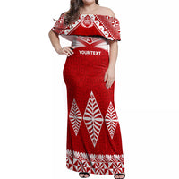 Custom Tonga Rugby Off Shoulder Maxi Dress Proud Tongan Ngatu Kupesi World Cup 2023 No1 LT9 Women White - Polynesian Pride
